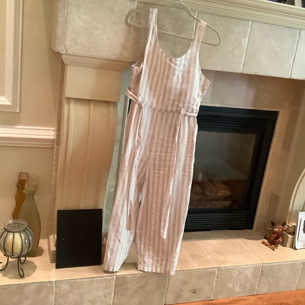 Striped Wide Leg Jumpsuit - Cream
